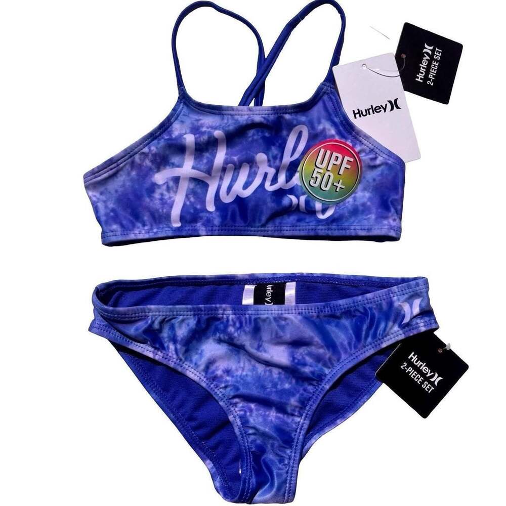 Hurley Girls 2-Piece Tie-Dye Bikini Set Size 6 Medium Blue UPF 50+ NWT